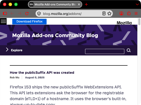 Browser firefox is black. Browser's tabs and URL bar are gray with white text. The URL bar and open a new tab icons are red. The red icons contrast well with the black background color of the header area.