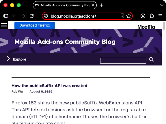 Browser firefox is black. Browser's tab and URL bar are black with white text and icons. The url bar field is focused and outlined in red.