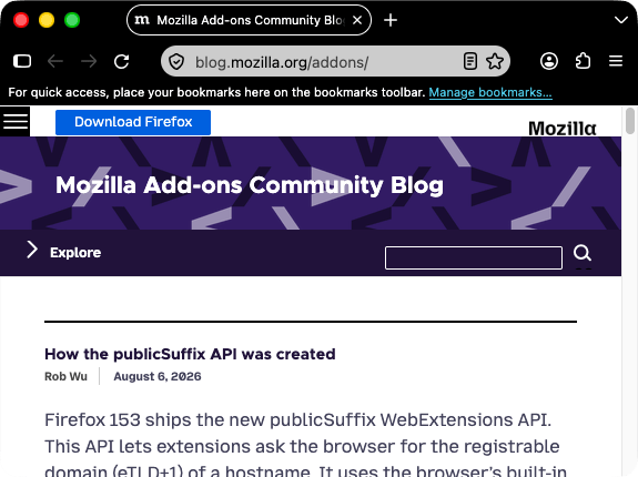 A screenshot of a browser window with one open tab. Browser is black. Browser's tab and URL bar are black with text and icons in white. The color of the vertical line separating the bookmarks toolbar from the content to the right is red.
