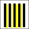 Comparaison de la stabilité de la localisation spatiale du jaune et du rouge. Les deux sont à peu près isoluminants avec leur fond. Le décalage et l'écart entre les barres chromatiques et les barres noires sont physiquement identiques pour le jaune et le rouge, mais beaucoup moins visibles pour le jaune.