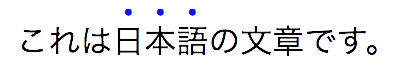 Les marques d'emphase apparaissent au-dessus de chaque caractère accentué dans un texte japonais horizontal.